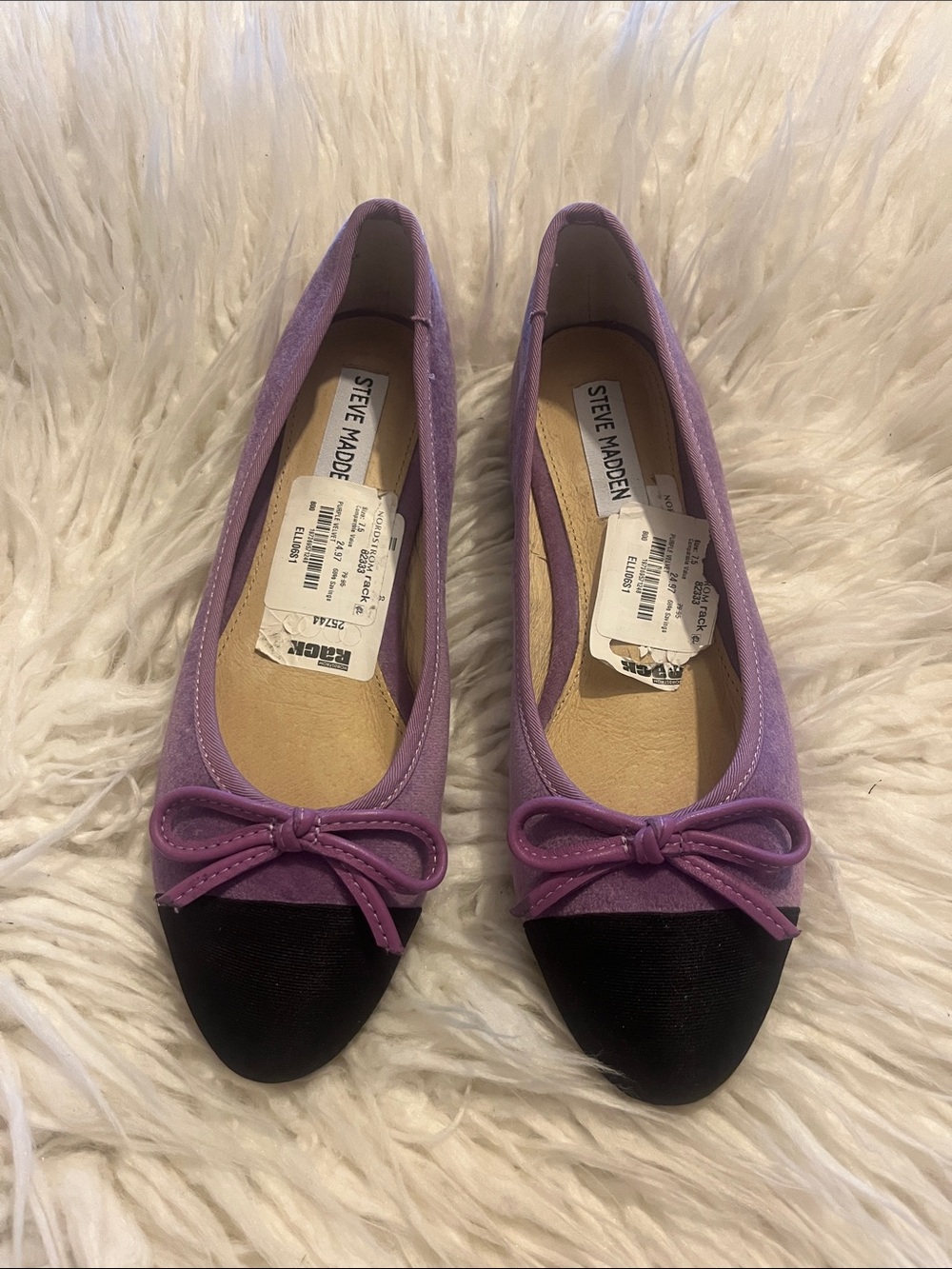 NWT Steve Madden Women’s  Lavender and Black Bow Cap-Toe Flats Size 7.5